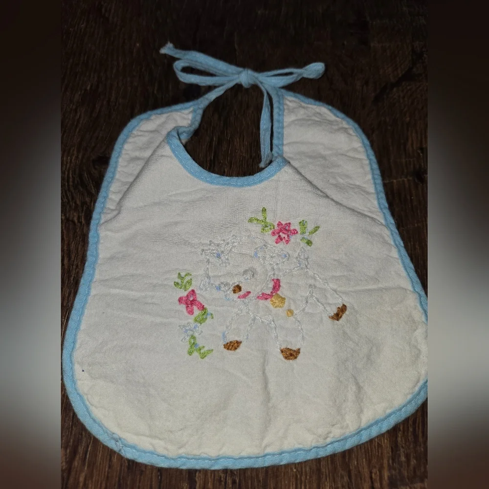 Vintage Floral Embroidered Baby Bib Set Of 2.